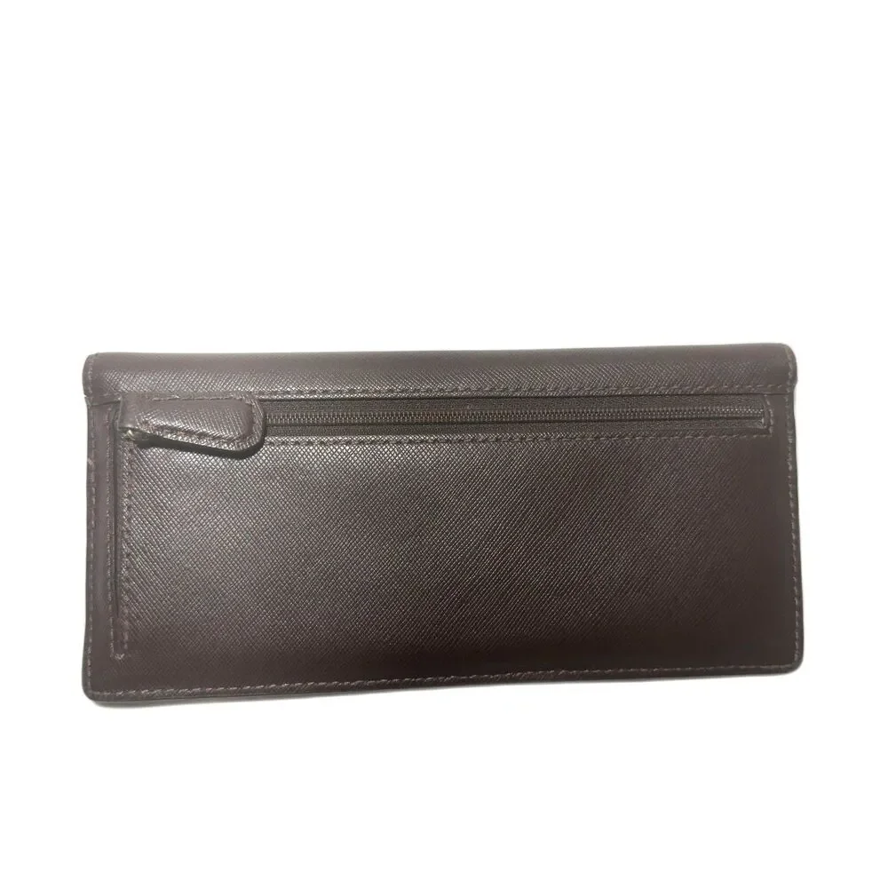 Coach Brown Slim Envelope Flap Wallet Snap Closure Zipper Pocket 8in x 3.5in